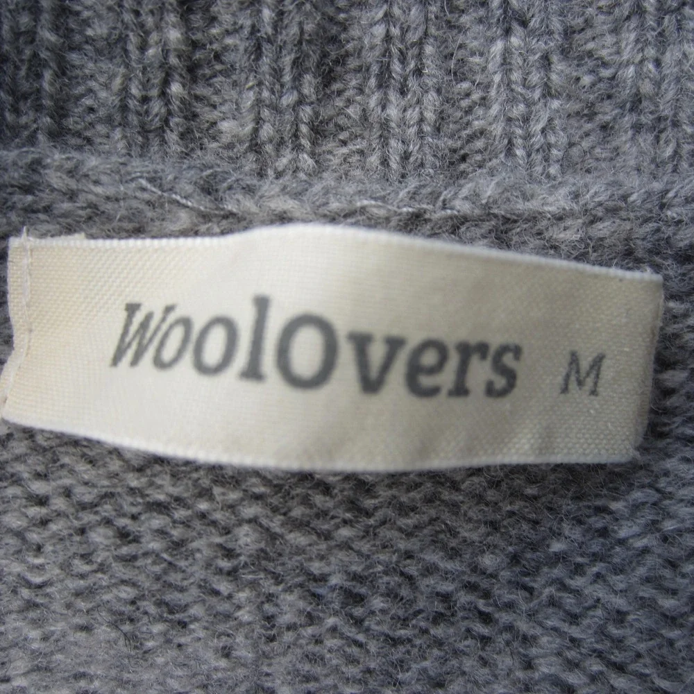WoolOvers Cardigan Womens M Grey White 3D Sheep Lambswool winter boho whimsical